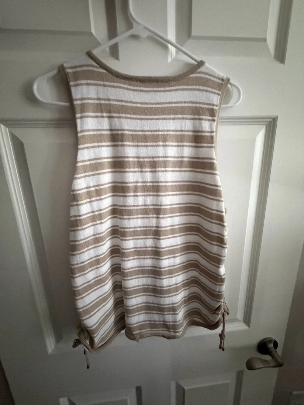Michael Kors Beige & White Striped Sleeveless Knit Tank